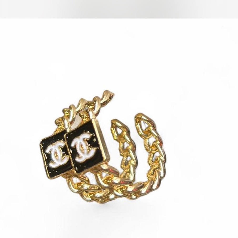 CC Logo gold tone and black square logo hoop earrings #luxuryjewellery